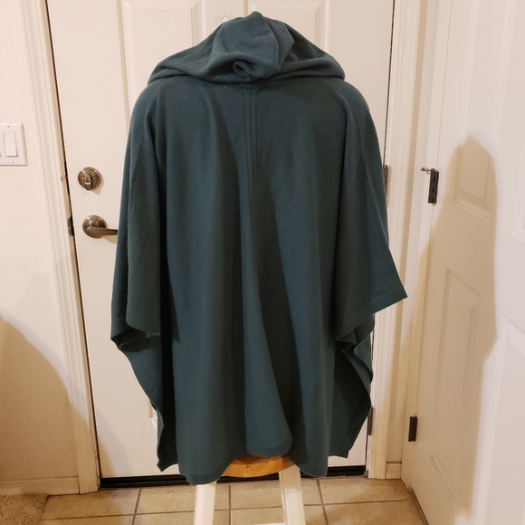 Cullen Cashmere Teal Hooded Poncho - Picture 4 of 8